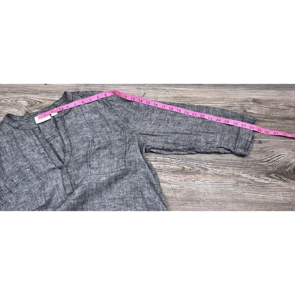 Chico's Grey Linen Popover High Low Blouse 3/4 Sleeve 2/Large Coastal Resort - Picture 9 of 13